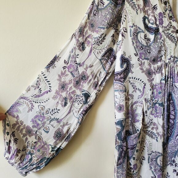 Free People Rain Or Shine Lace Up Mini Dress Ivory Paisley Womens XS - Picture 3 of 15